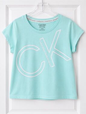 NWT Calvin Klein Performance Girls Aqua CK Logo Tee Size Small (7)